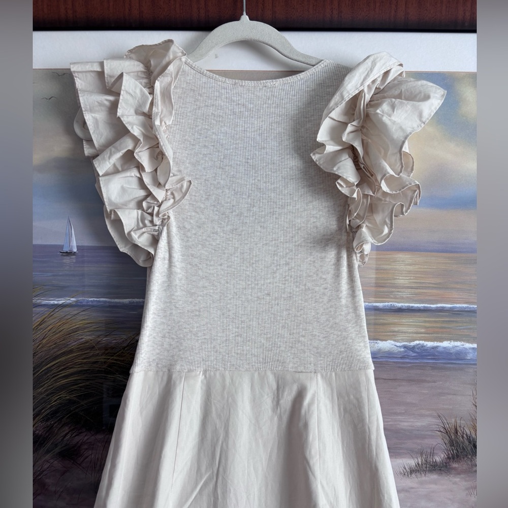 Ulla Johnson Isabella Ruffled Midi Dress in Ivory Melange Beige Size: XS - Picture 12 of 15